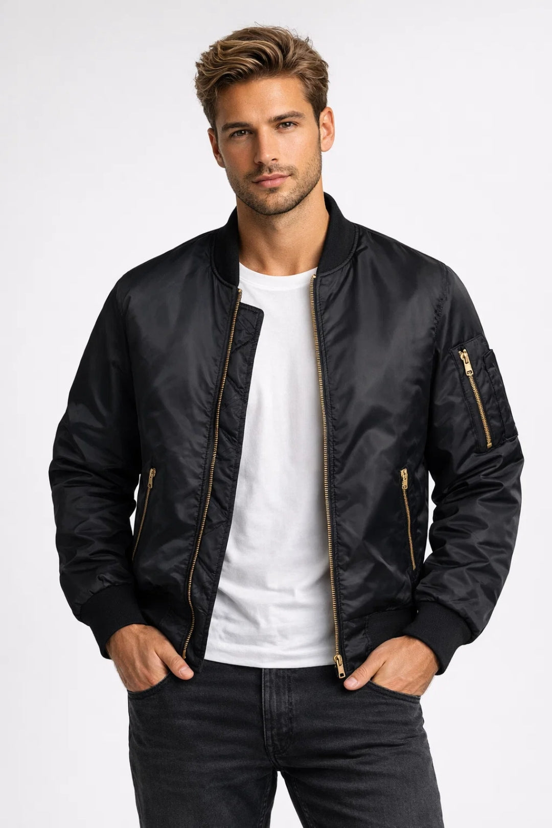 Image of Noel | Men's Ribbed Trim Bomber Jacket