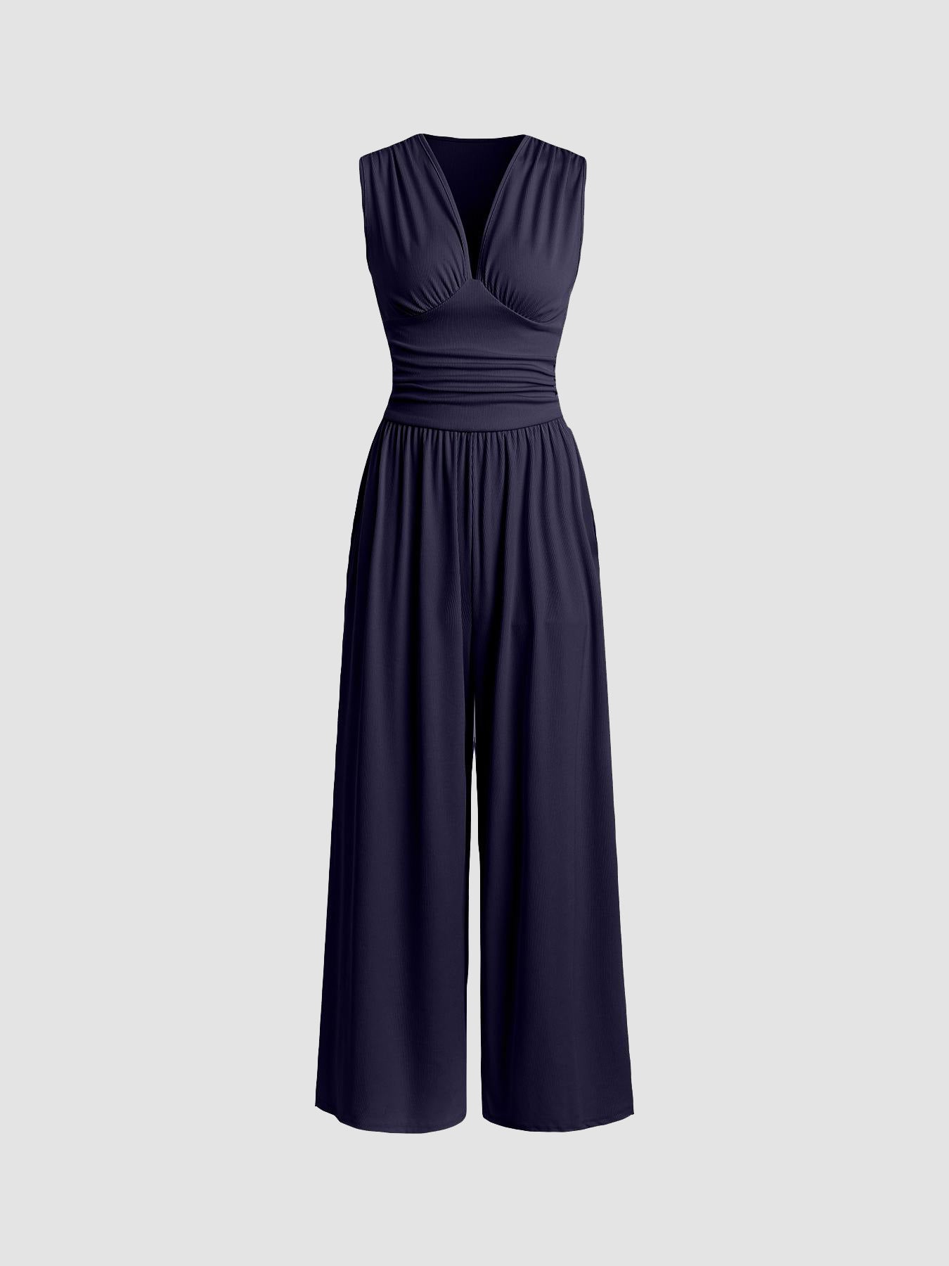 Image of Noelle | Women's V-Neck Sleeveless Wide Leg Jumpsuit