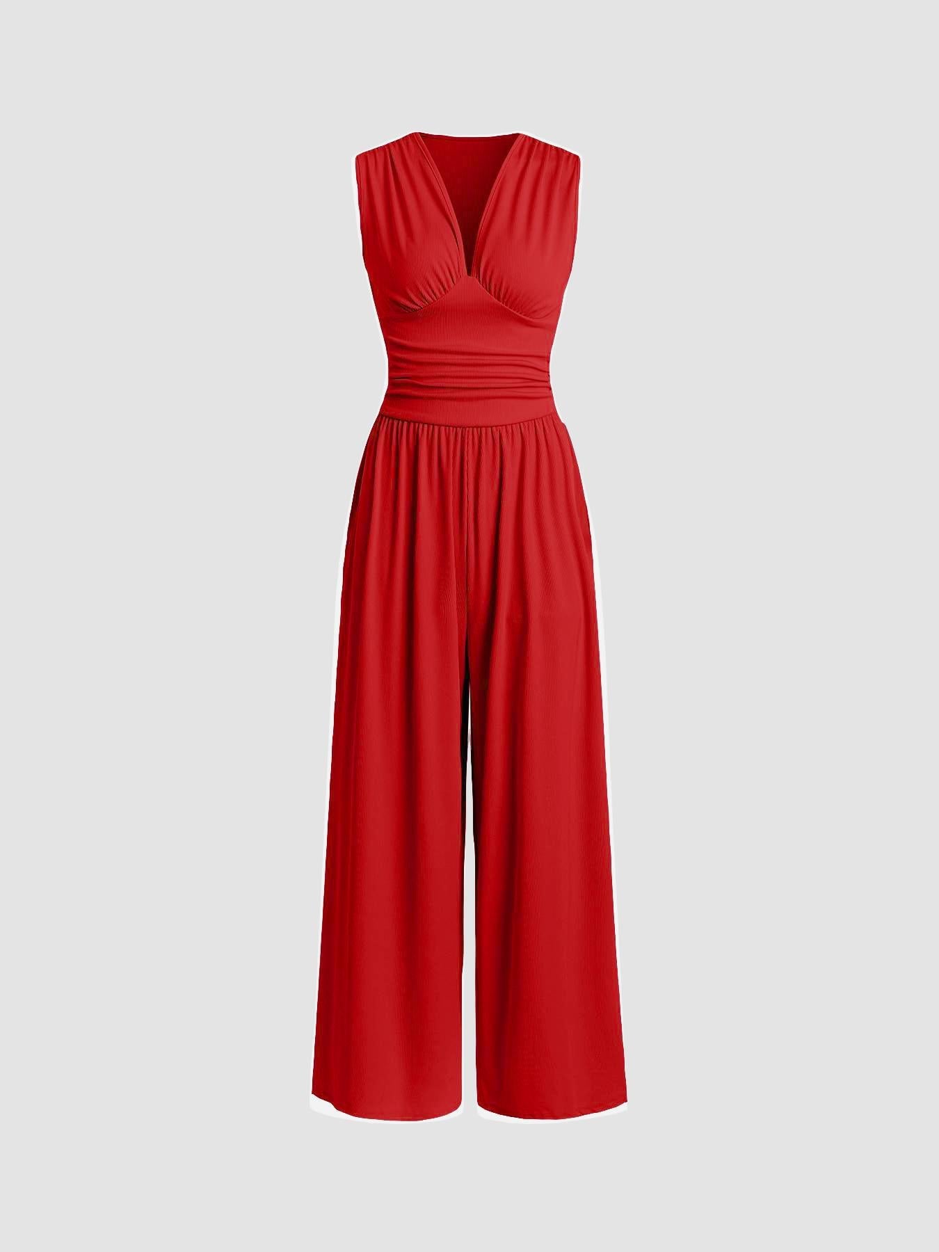 Image of Noelle | Women's V-Neck Sleeveless Wide Leg Jumpsuit
