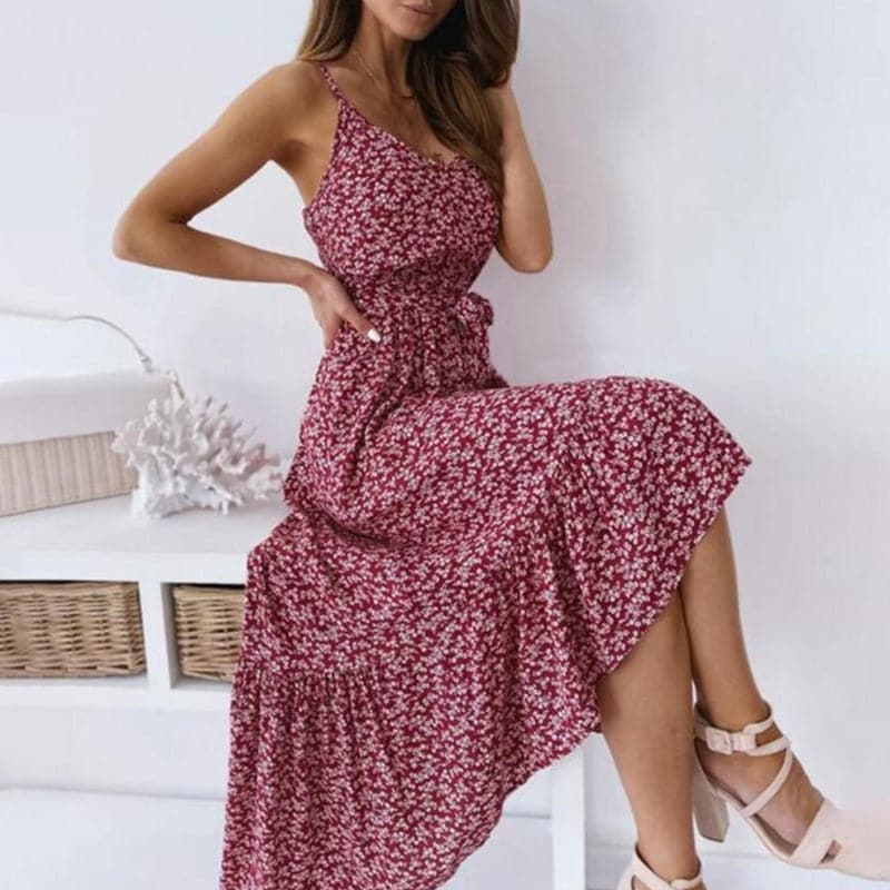 Image of Norma | Women's Spaghetti Strap A-Line Midi Dress