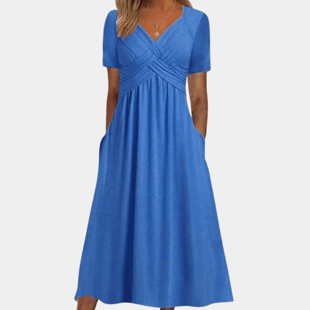 Image of Norma | Women's V-Neck A-Line Midi Dress