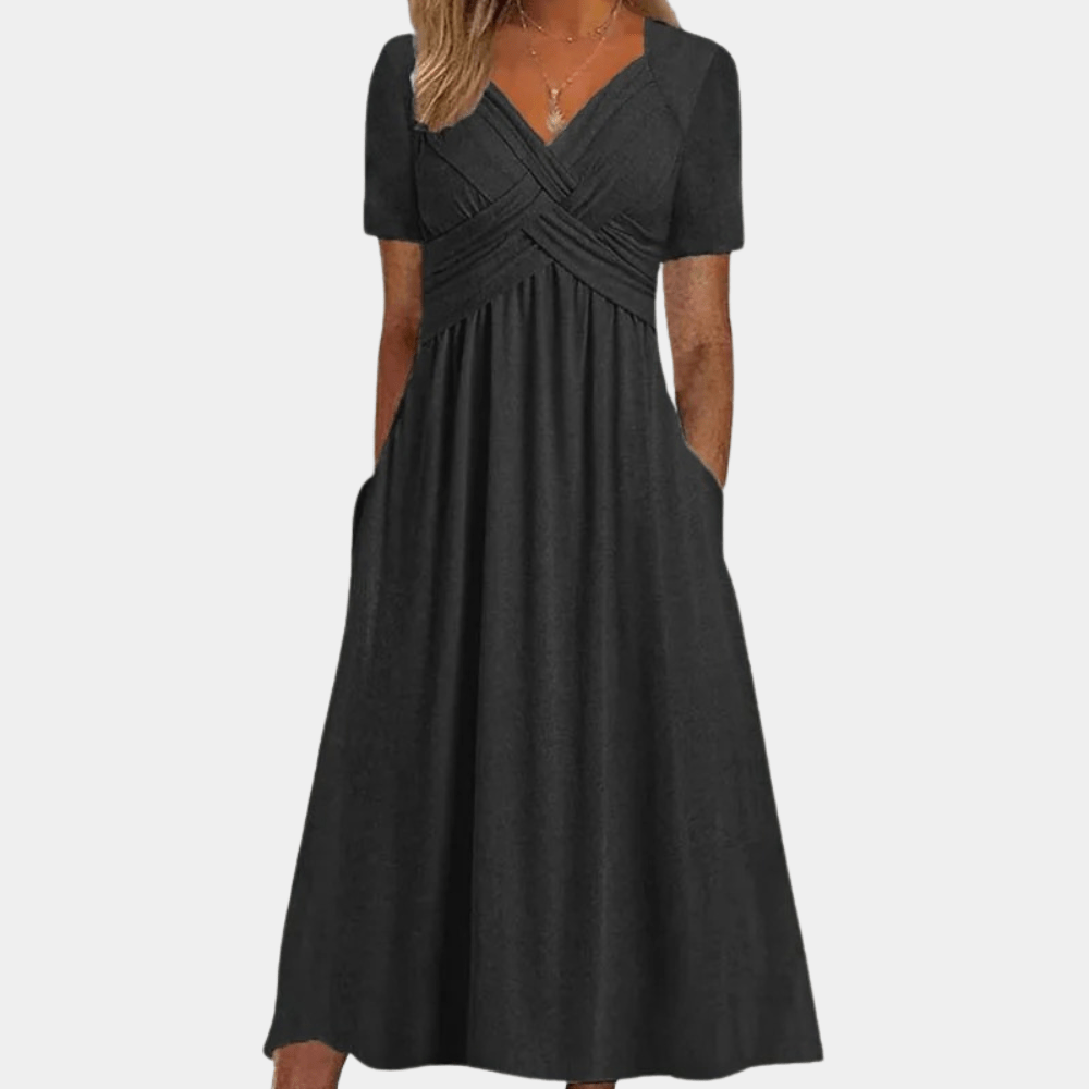 Image of Norma | Women's V-Neck A-Line Midi Dress