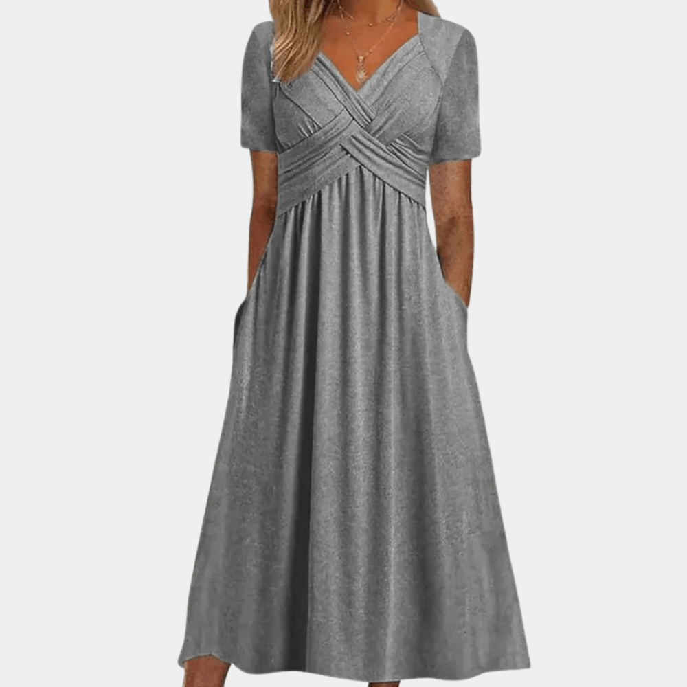 Image of Norma | Women's V-Neck A-Line Midi Dress