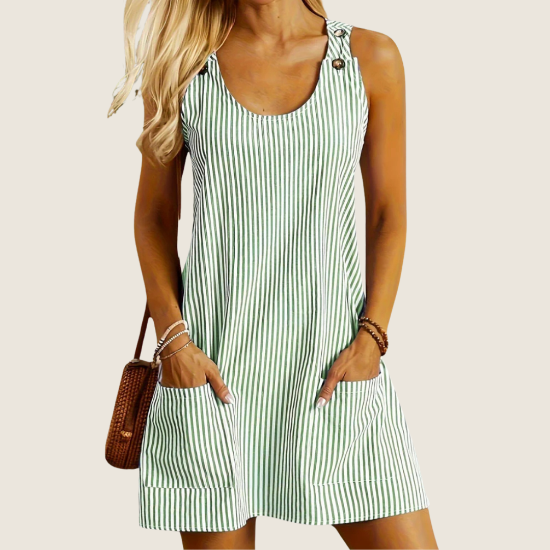 Image of Olive | Women's Sleeveless Striped Mini Dress