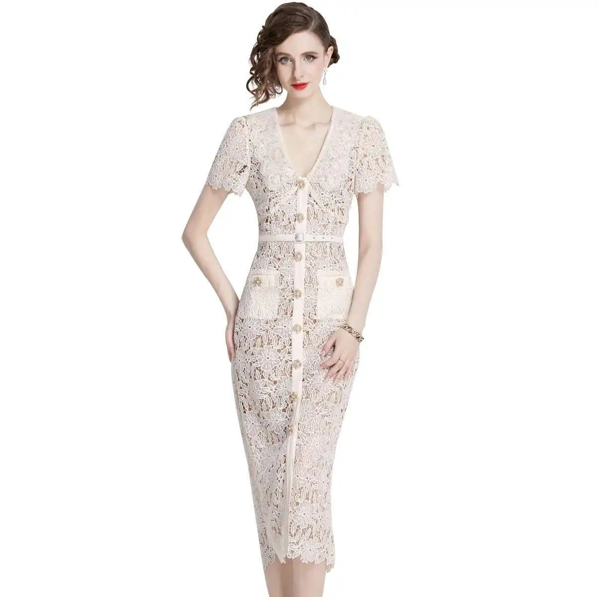 Olive | Women's Lace Midi Dress - Image 1