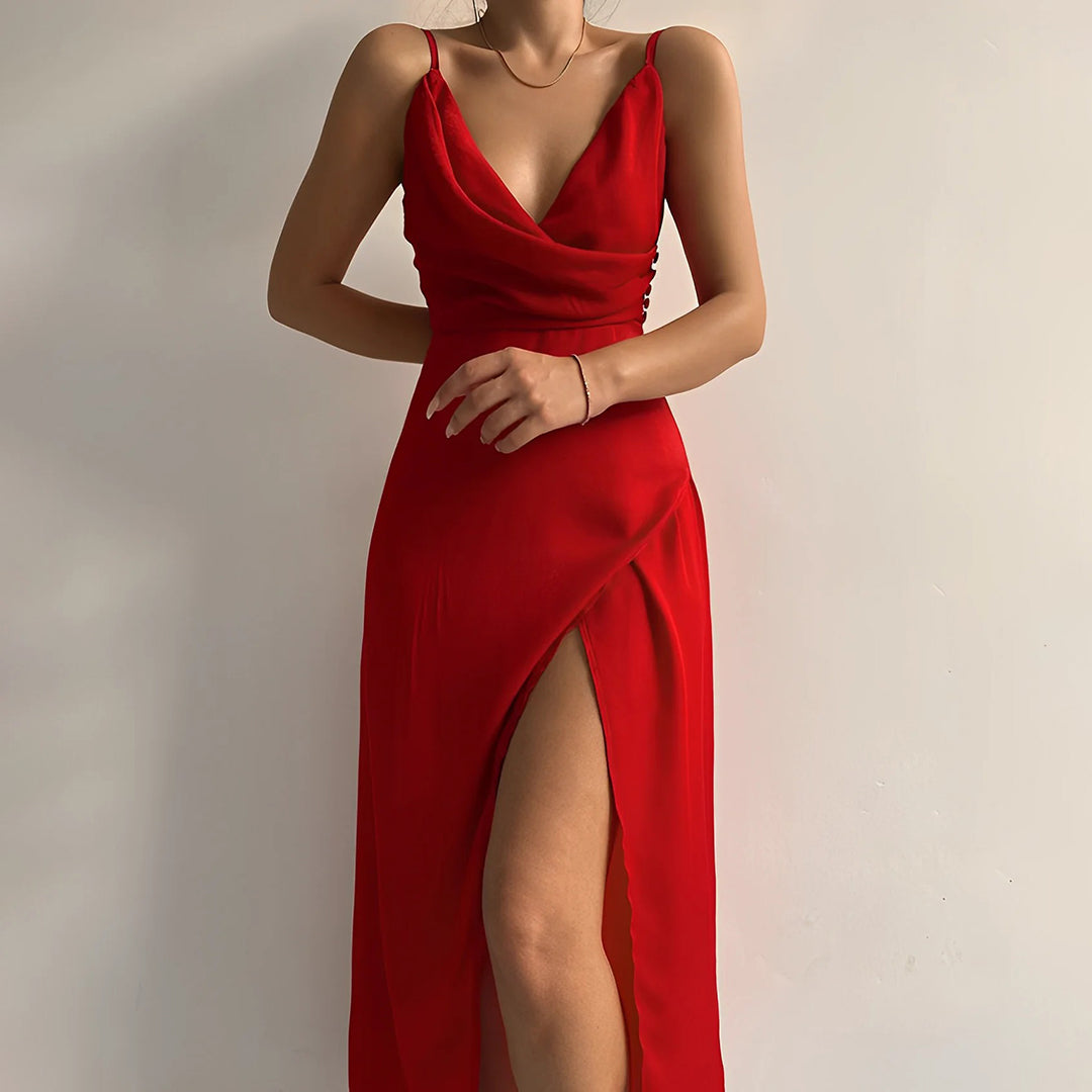 Image of Paige | Women's V-Neck Midi Slip Dress