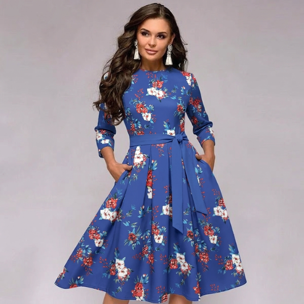 Patricia | Women's Dress with Pockets A-Line Midi Dress - Image 1