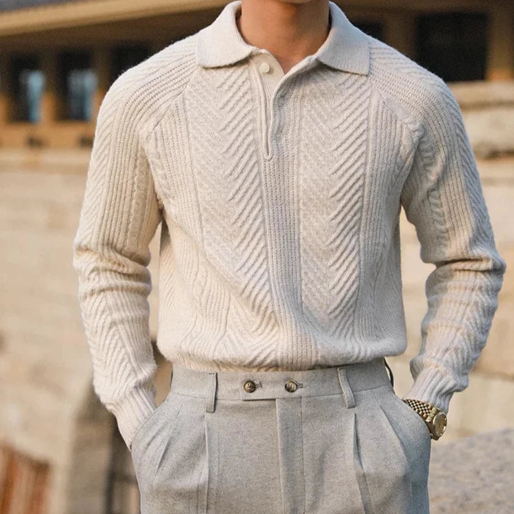 Image of Paul | Men's Long Sleeve Textured Zip Polo Shirt
