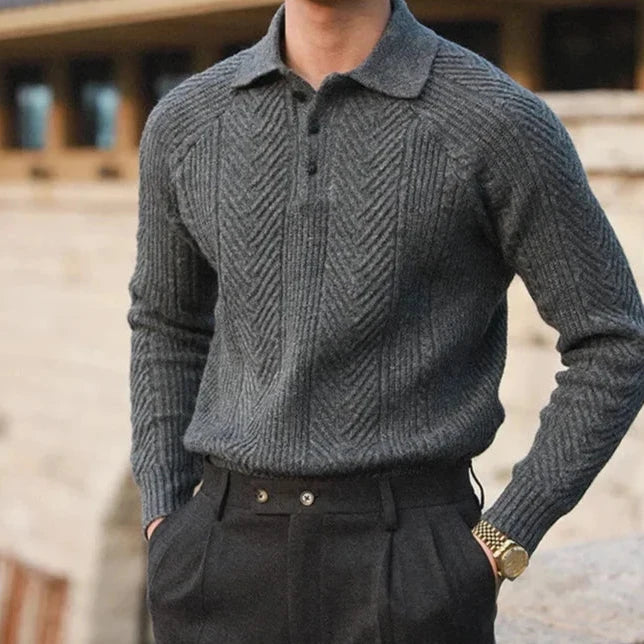 Image of Paul | Men's Long Sleeve Textured Zip Polo Shirt