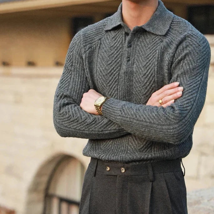 Image of Paul | Men's Long Sleeve Textured Zip Polo Shirt