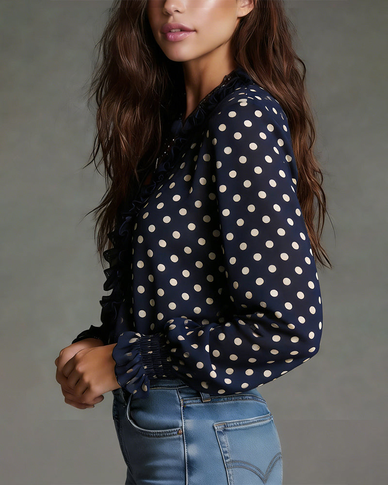 Image of Penny | Women's Ruffle Polka Dot Blouse