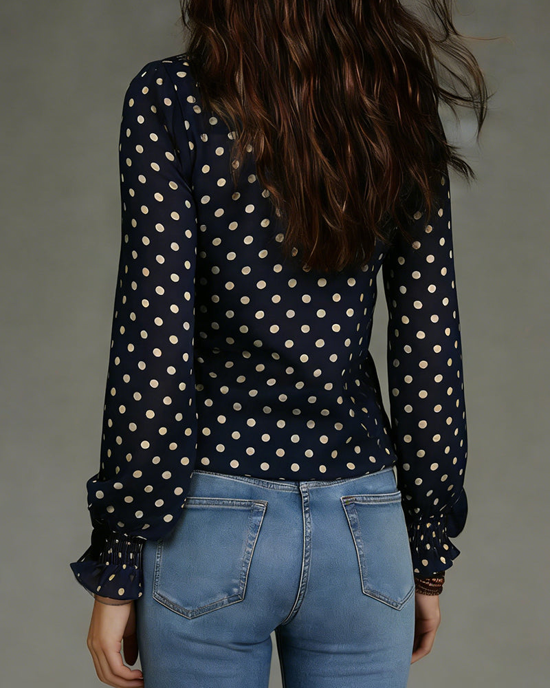 Image of Penny | Women's Ruffle Polka Dot Blouse
