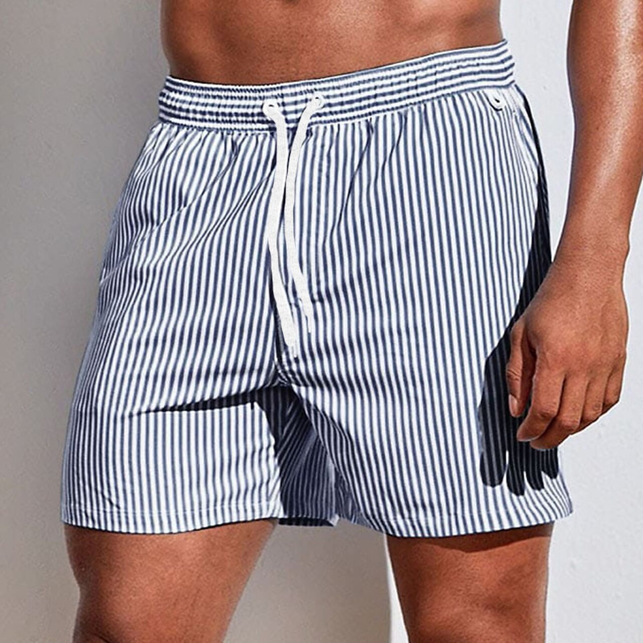 Image of Percy | Men's Striped Drawstring Swim Trunks