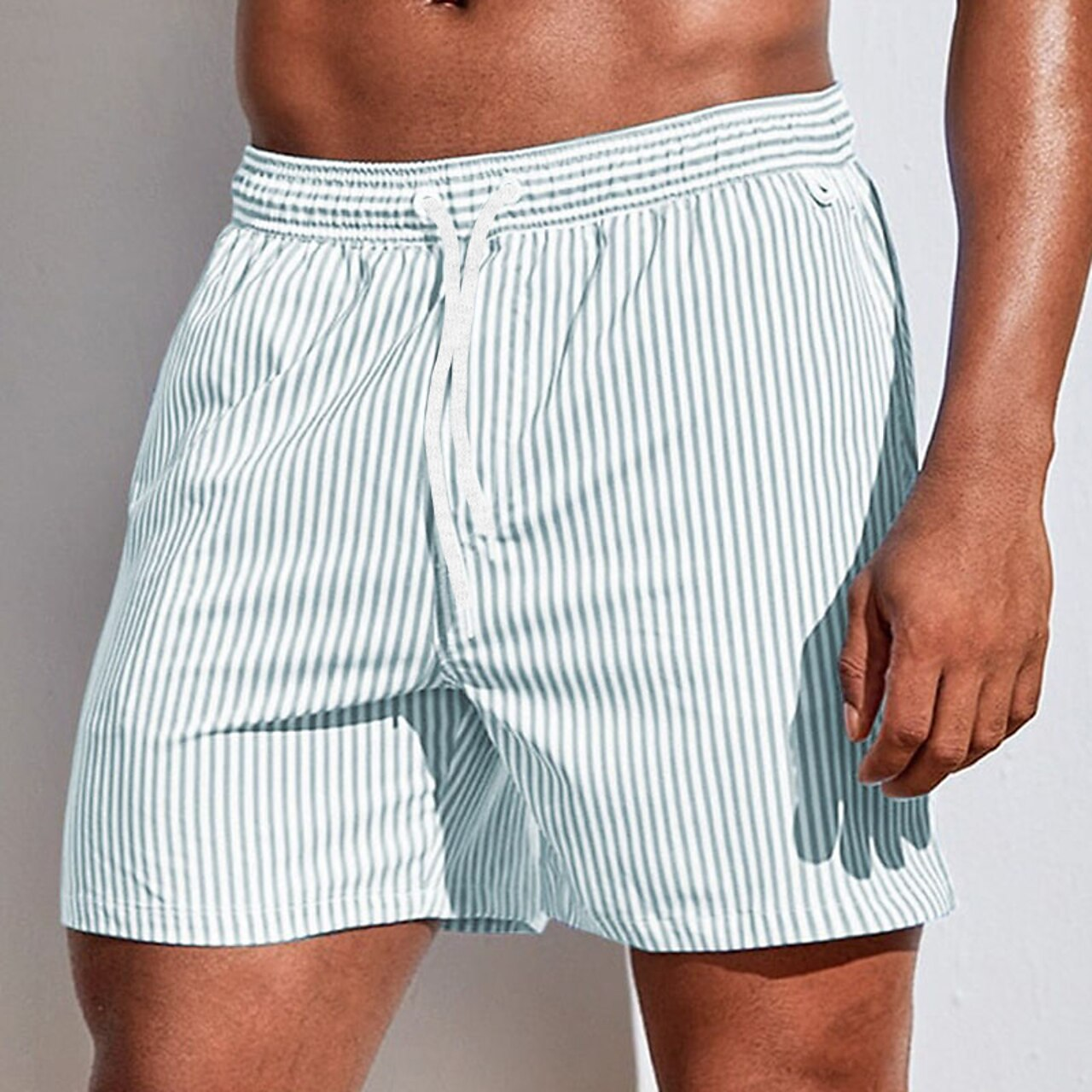 Image of Percy | Men's Striped Drawstring Swim Trunks