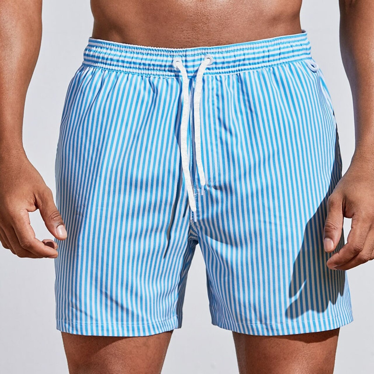 Image of Percy | Men's Striped Drawstring Swim Trunks