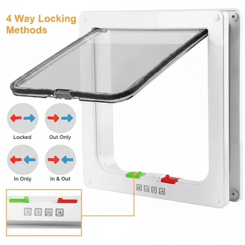 Pet Door for Cats and Dogs with 4-Way Locking System
