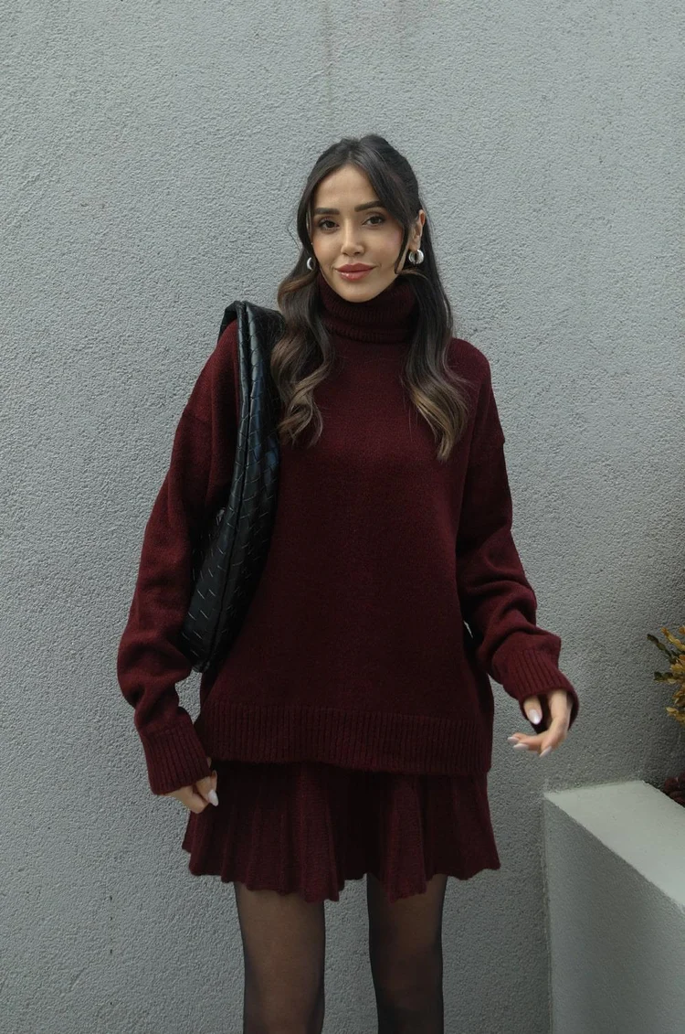 Image of Phoebe | Women's Turtleneck Sweater Skirt Set