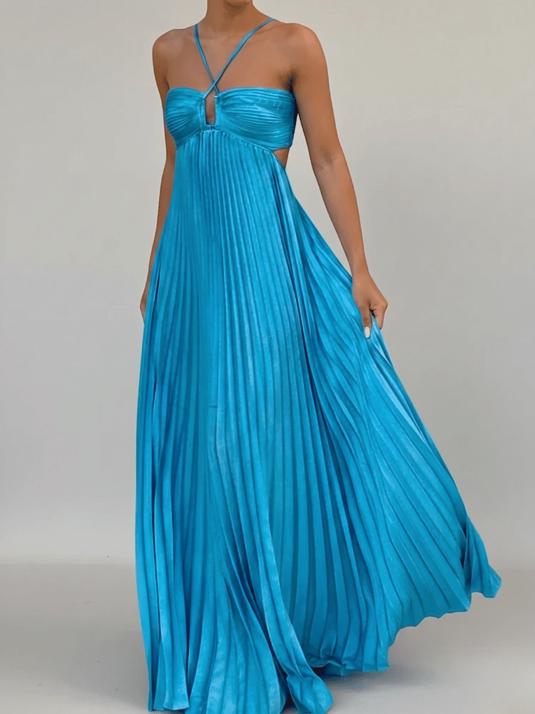 Pleated A-Line Maxi Dress for Women - Image 1