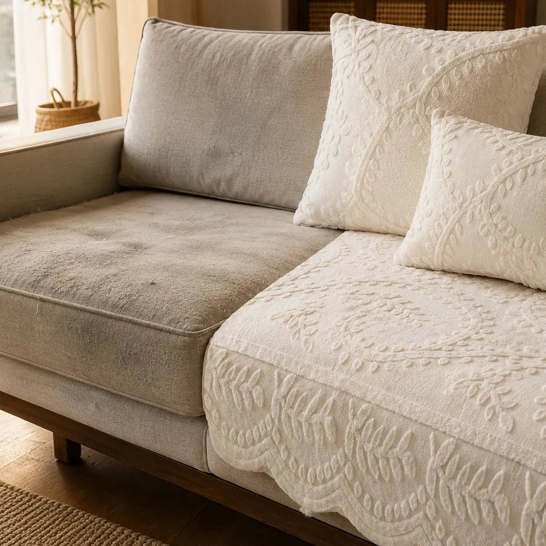 Plush Non-Slip Couch Cover with Botanical Texture