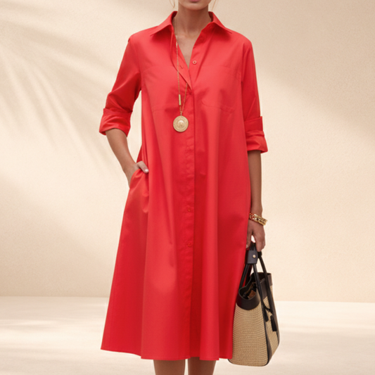Image of Polly | Women's Collared A-Line Midi Shirt Dress