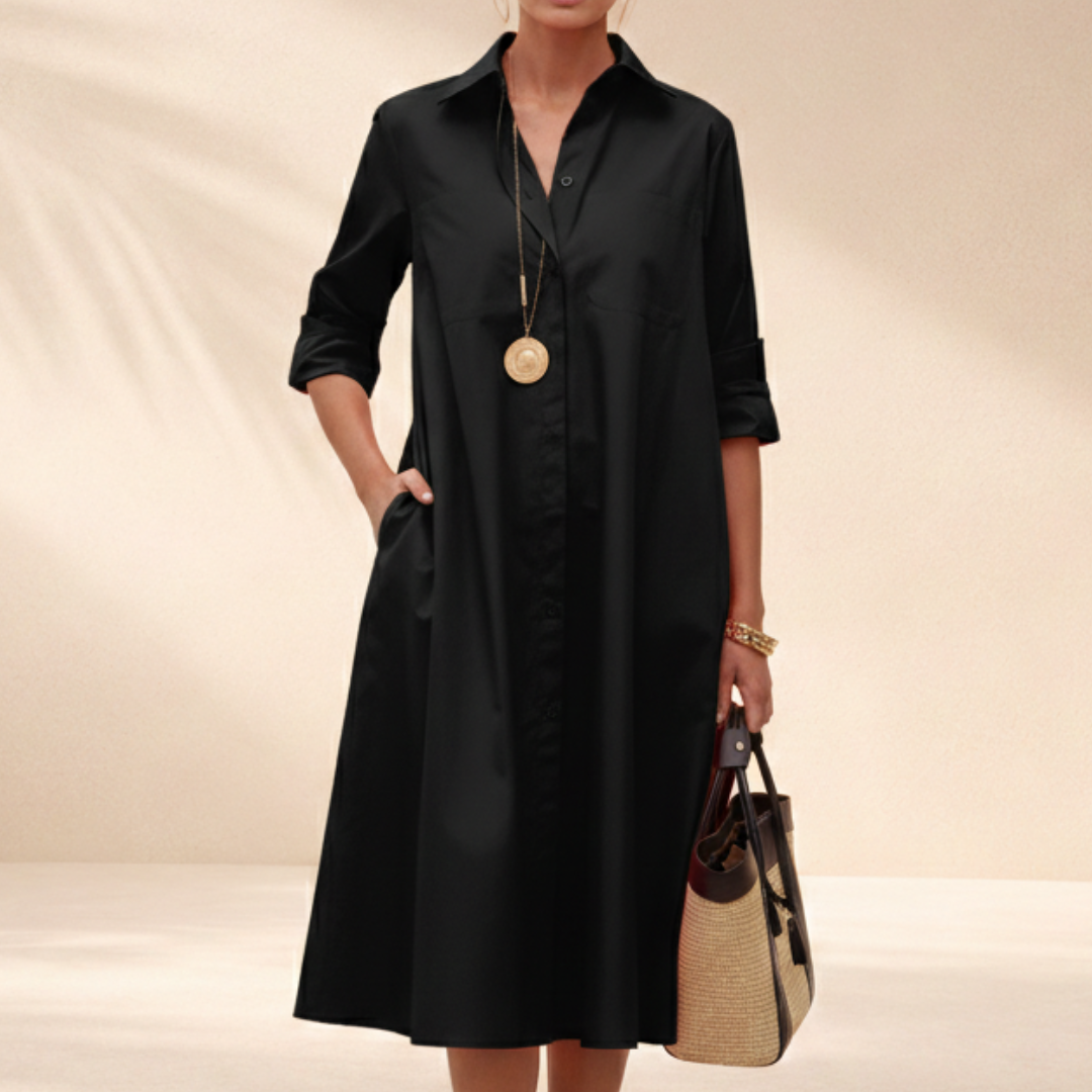 Image of Polly | Women's Collared A-Line Midi Shirt Dress
