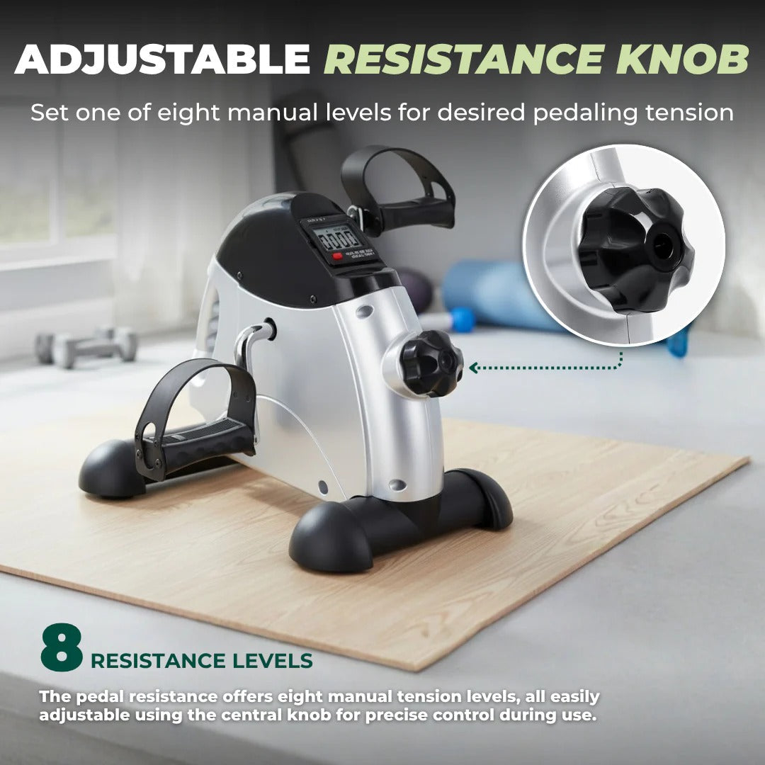 Portable Under-Desk Exercise Bike Pedal Exerciser with Adjustable Resistance and LCD Display