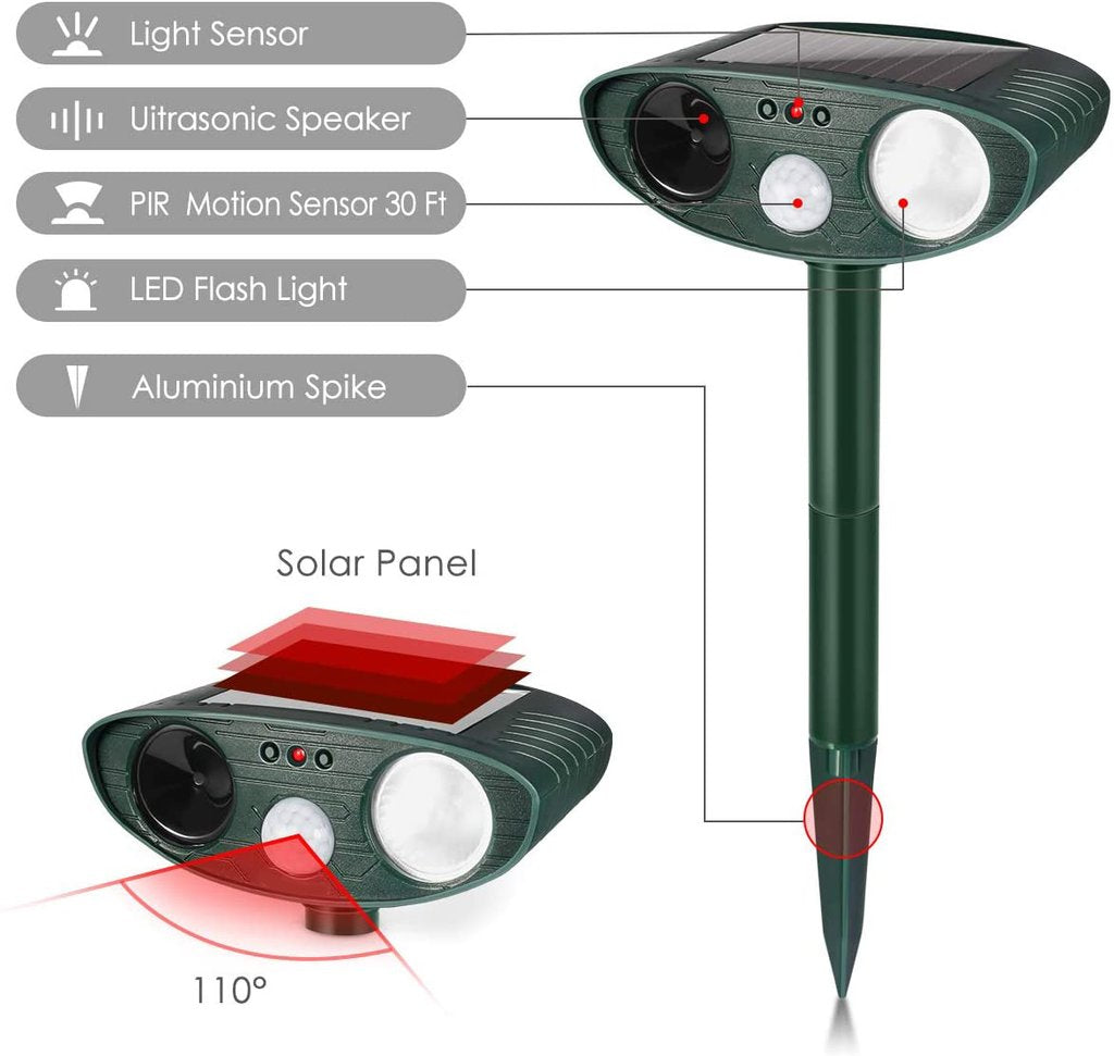 Powered Ultrasonic Rabbit Repeller with Flashing Light