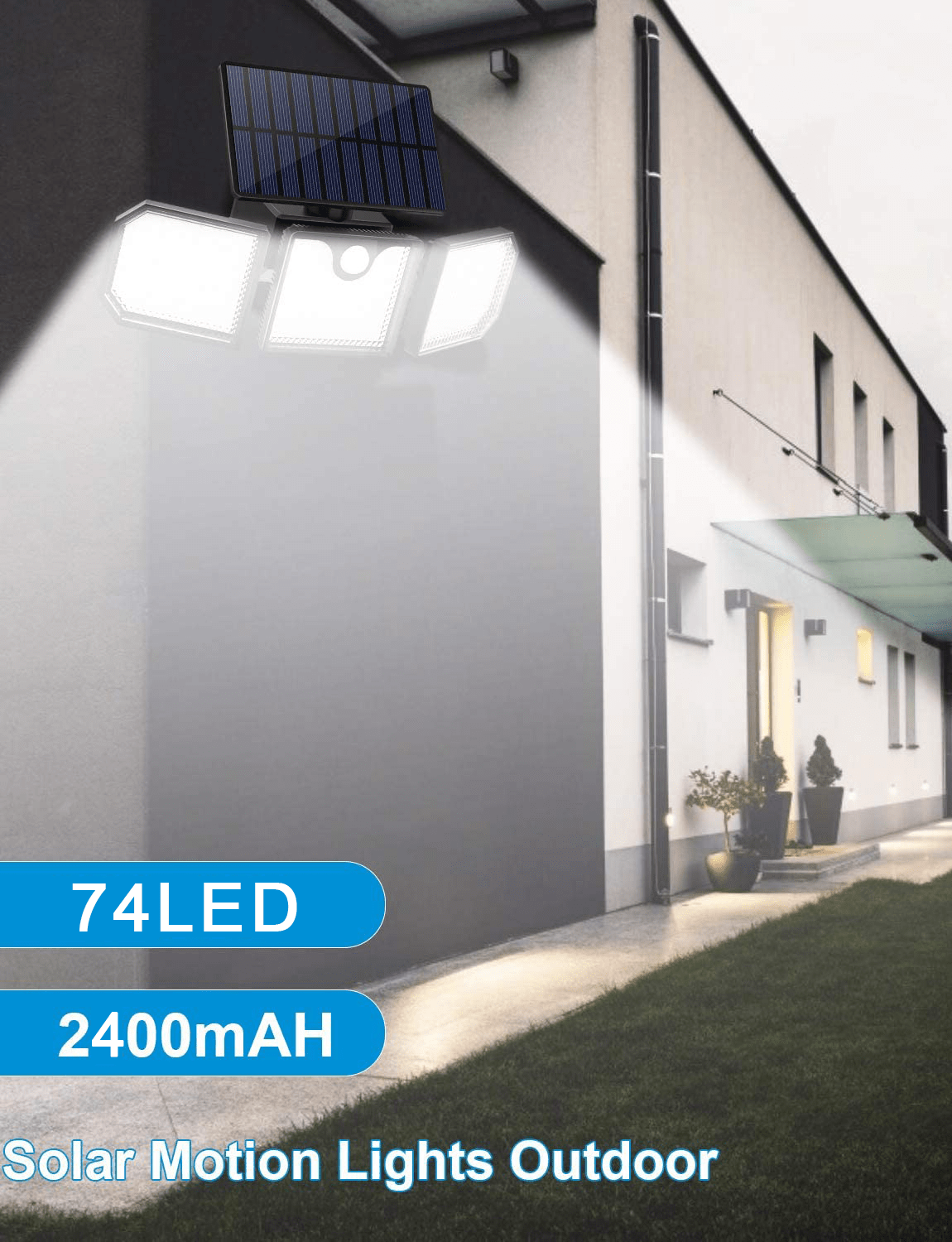 Powerful Solar LED Motion Sensor Flood Light with 3 Spotlights
