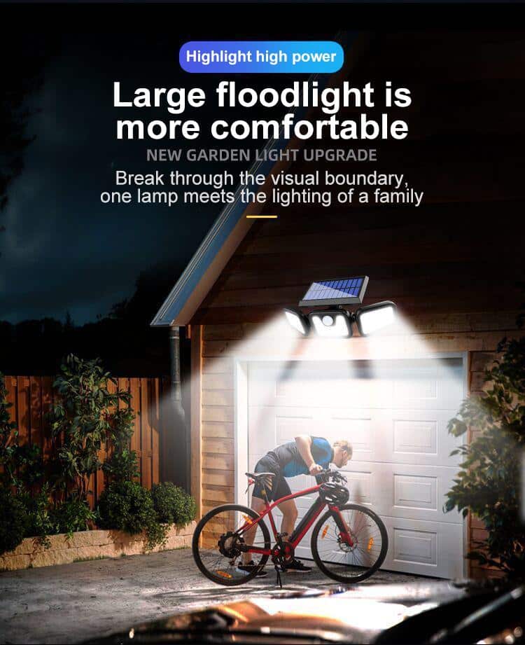 Powerful Solar LED Motion Sensor Flood Light with 3 Spotlights