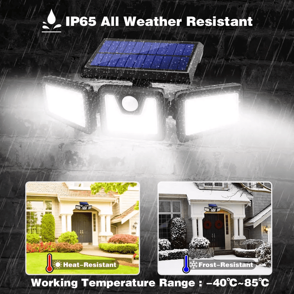 Powerful Solar LED Motion Sensor Flood Light with 3 Spotlights