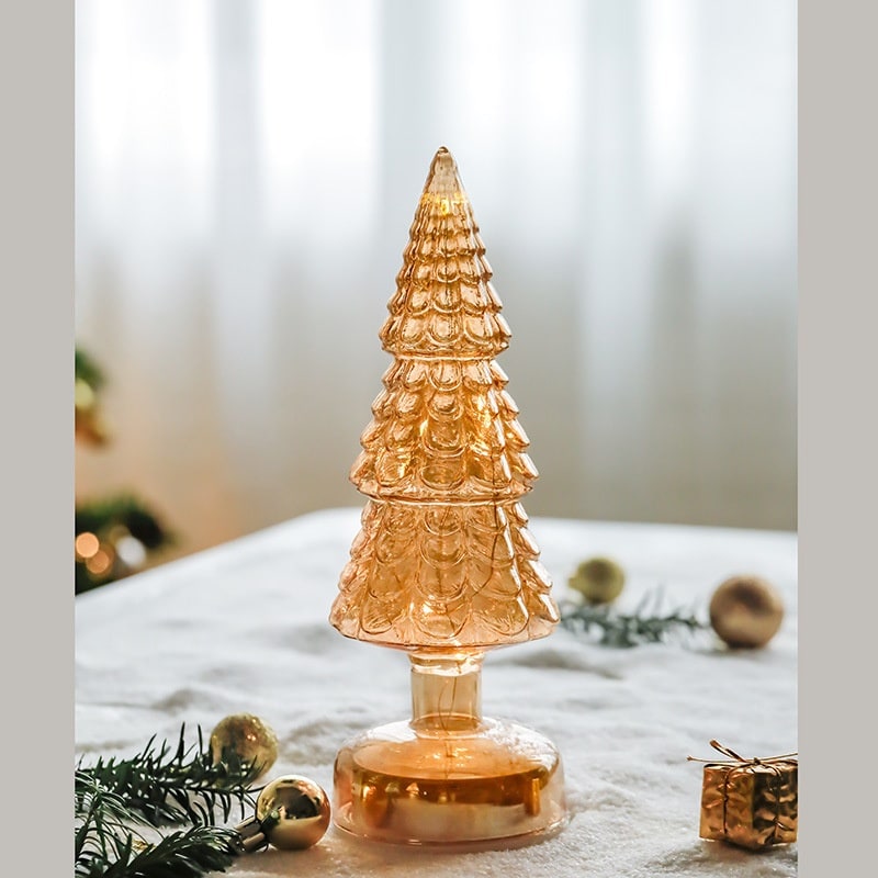 Pre-Lit Glass-Look Tabletop Christmas Tree with LED Lights and Star Topper