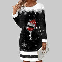 Printed Round-Neck Christmas Dress