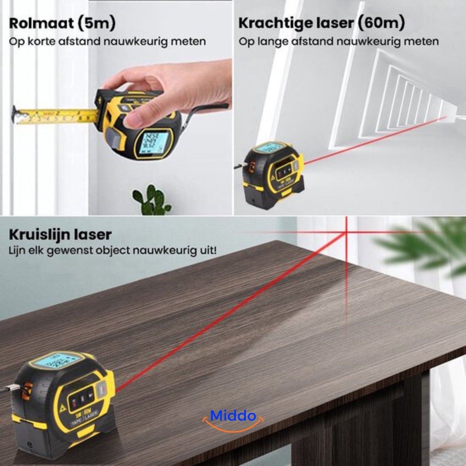 ProMeasure™ Digital Laser Tape Measure 3-in-1 - 40 or 60m Range!