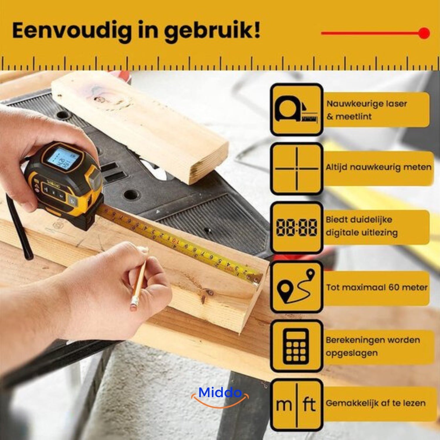 ProMeasure™ Digital Laser Tape Measure 3-in-1 - 40 or 60m Range!
