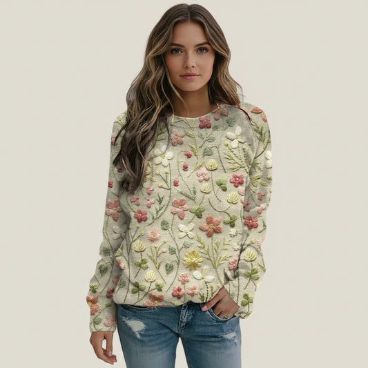 Floral Crew Neck Sweater for Women 