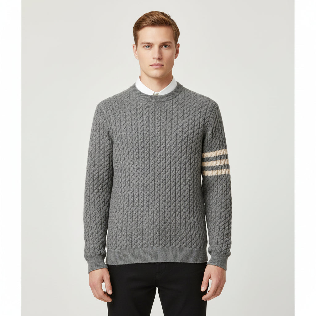 Crew Neck Cable Knit Sweater for Men 