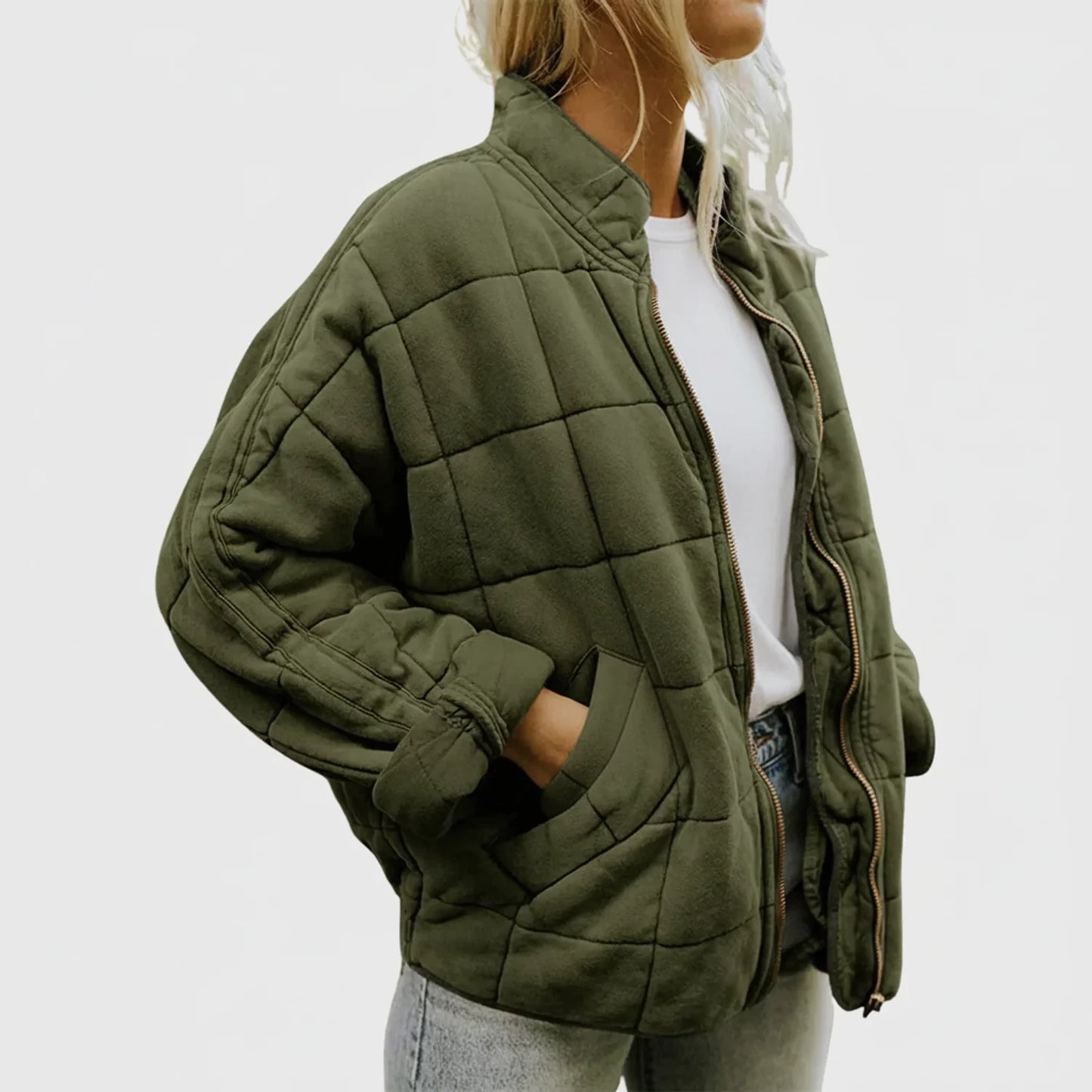 Quilted Bomber Jacket for Women AI replaced image