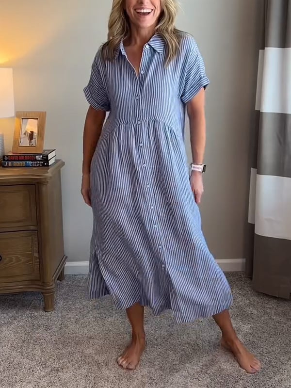 Image of Raegan | Women's Button-Down Striped Midi Dress