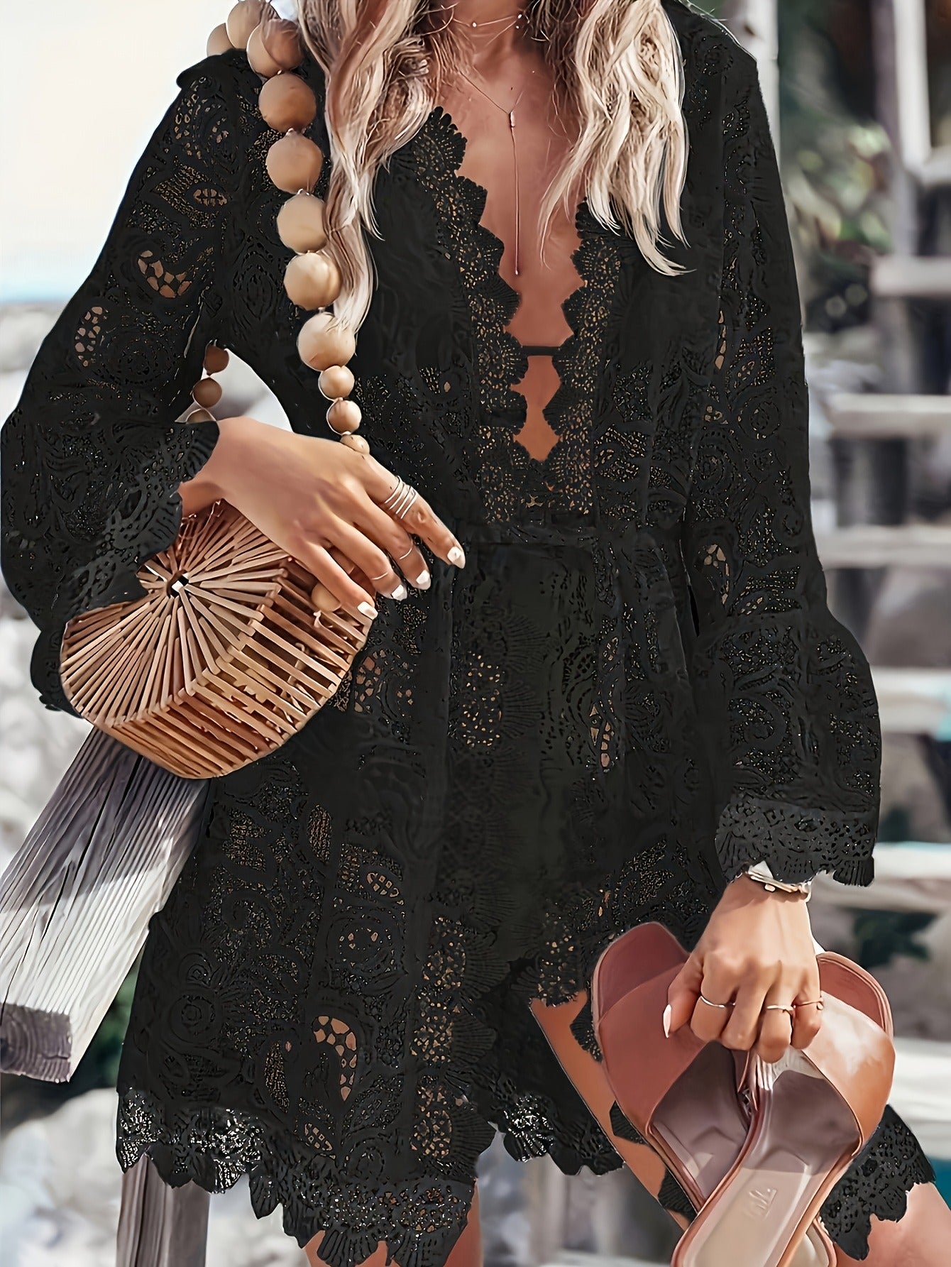 Image of Raegan | Women's V-Neck Lace Mini Dress