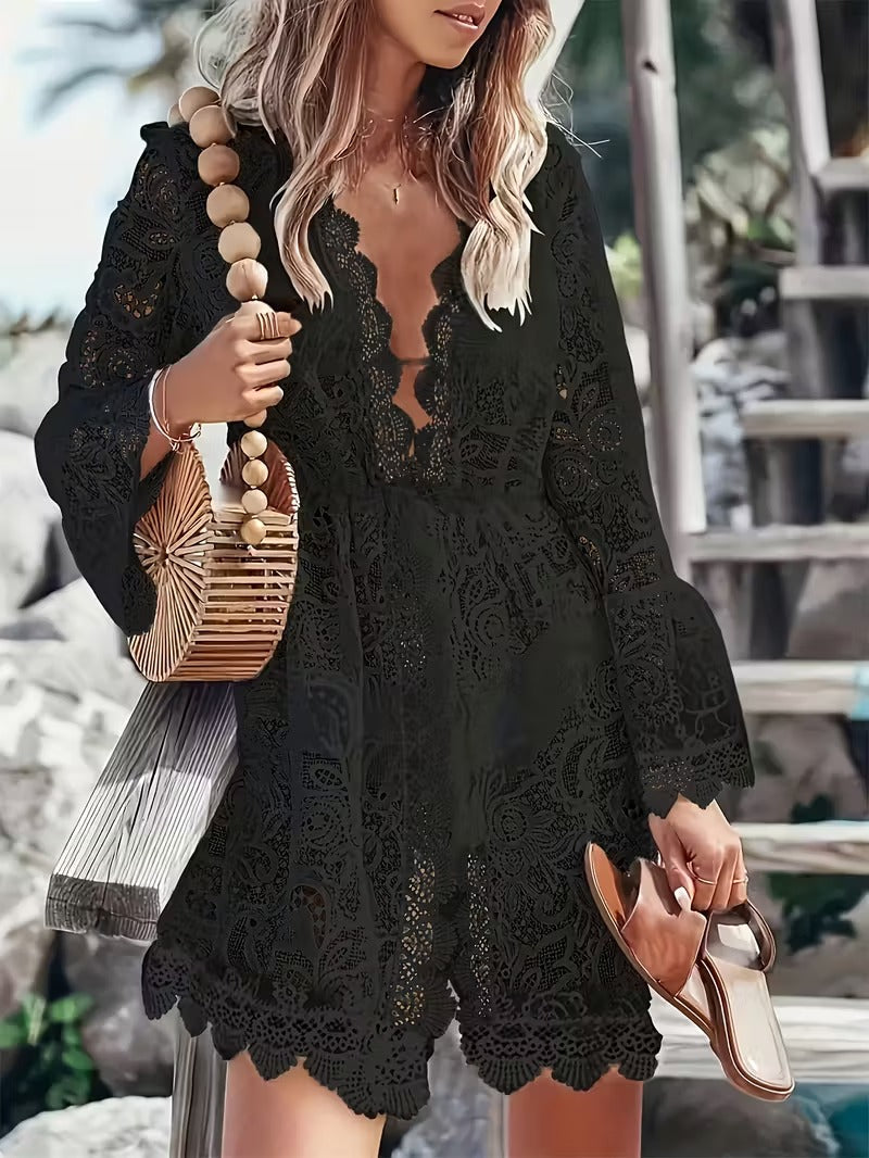 Image of Raegan | Women's V-Neck Lace Mini Dress