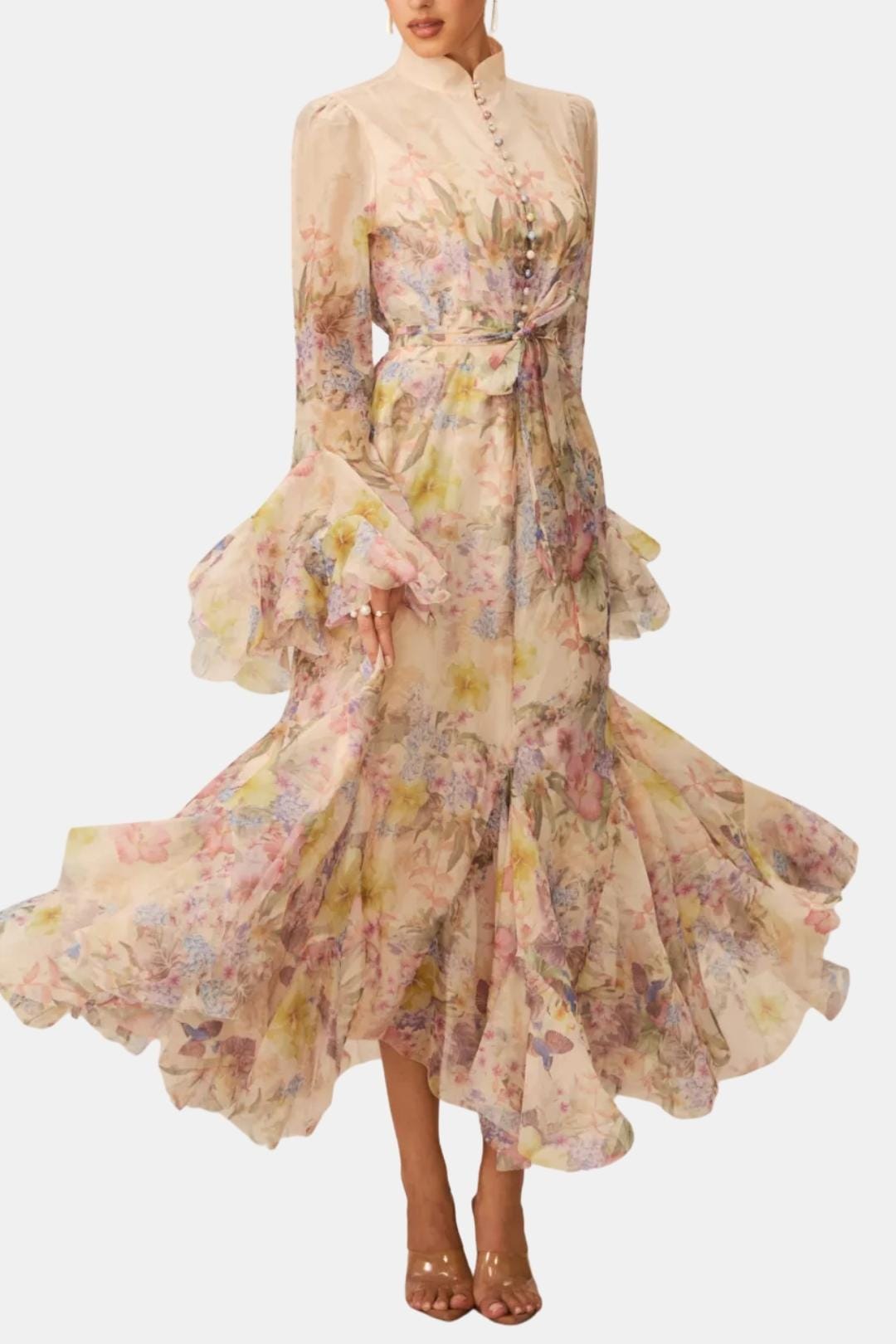 Image of Reba | Women's Ruffle Sleeve Maxi Dress