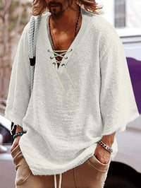 Relaxed Lace-Up V-Neck Shirt