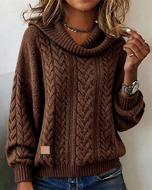 Image of Renee | Women's Cowl Neck Cable Knit Sweater