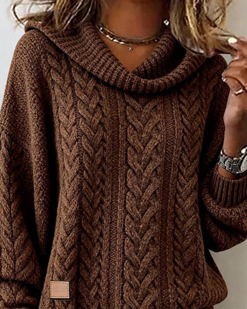 Image of Renee | Women's Cowl Neck Cable Knit Sweater
