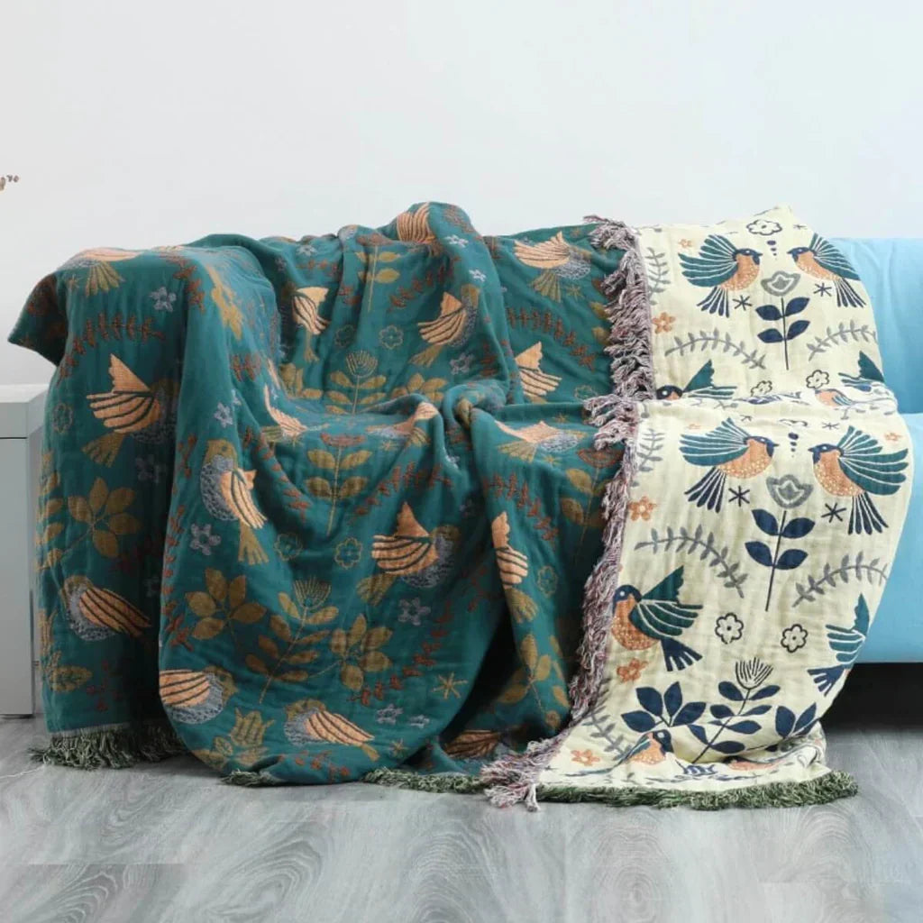Reversible Scandinavian Blanket | Bird Design | Cozy