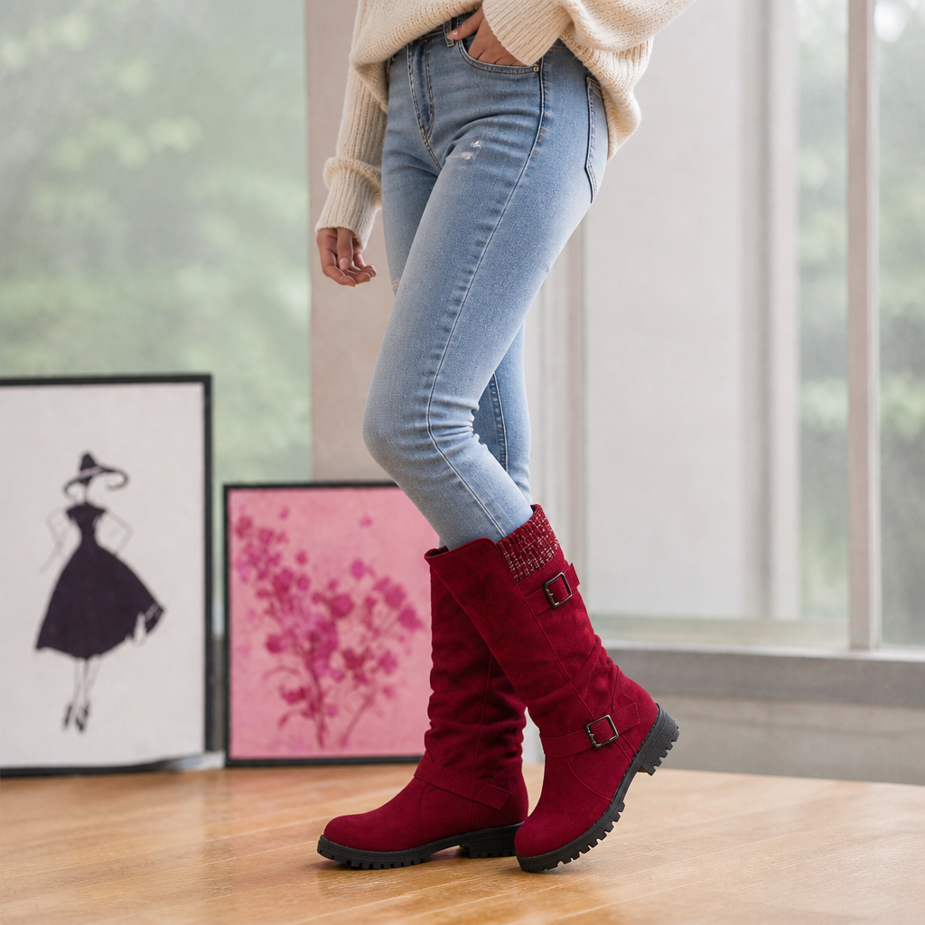 Ribbed Cuff Lug Sole Slouch Boots