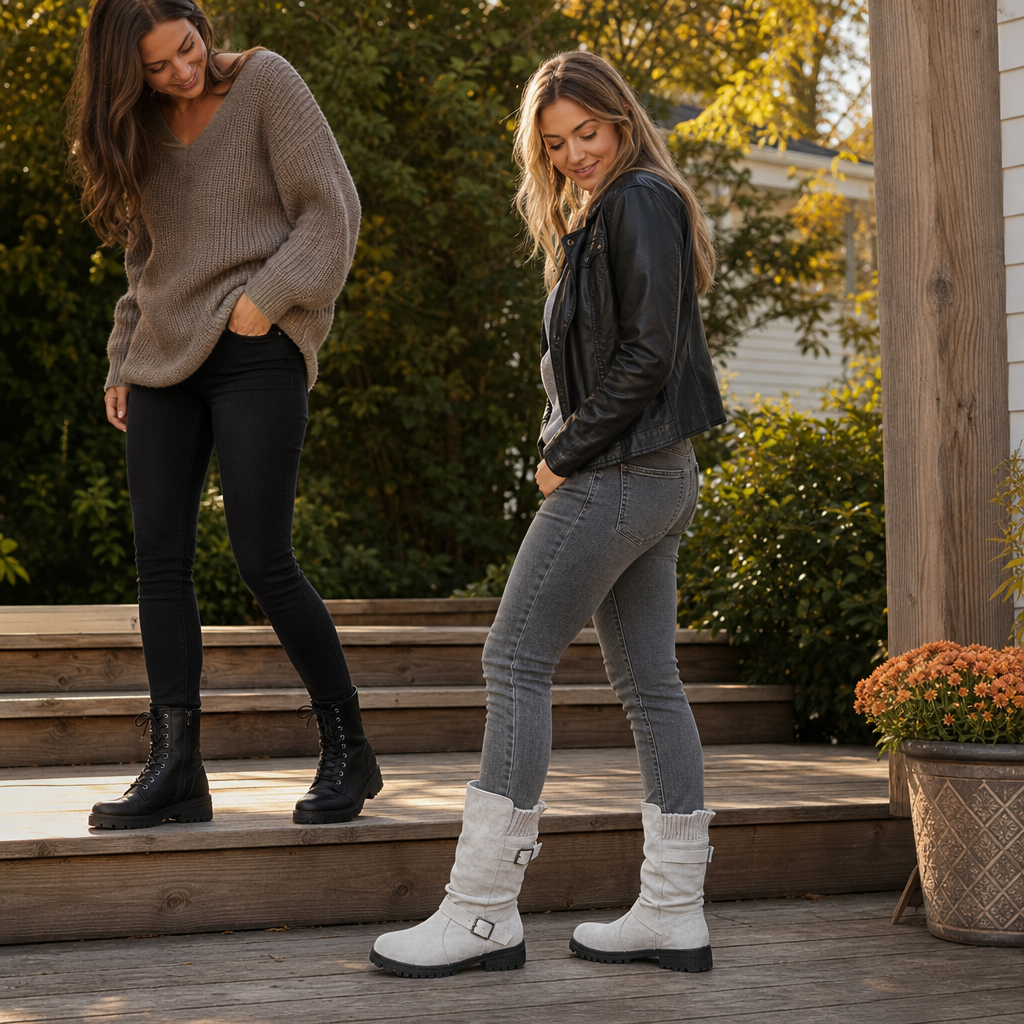 Ribbed Cuff Lug Sole Slouch Boots