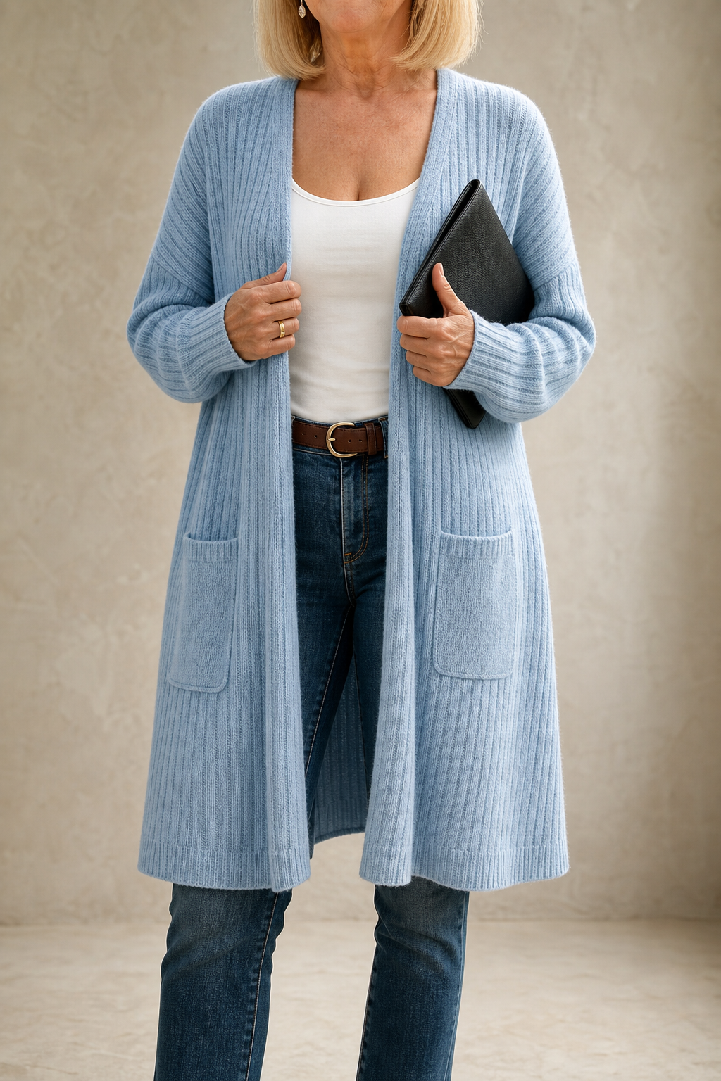 Ribbed Open-Front Duster Cardigan