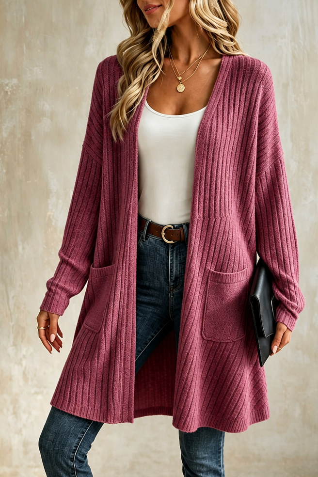 Ribbed Open-Front Duster Cardigan