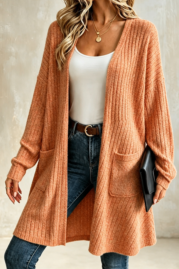 Ribbed Open-Front Duster Cardigan